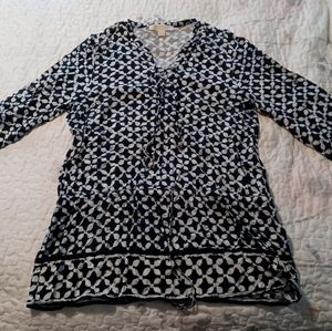 Michael Kors blue and white patterned tunic blouse